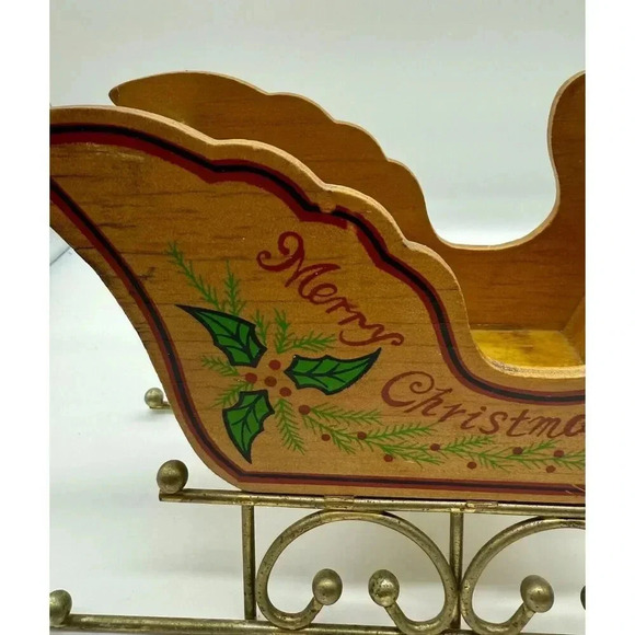 Wood Sleigh Holly Leaves Merry Christmas Vintage 1988 Summit Collection See Note - Picture 6 of 9